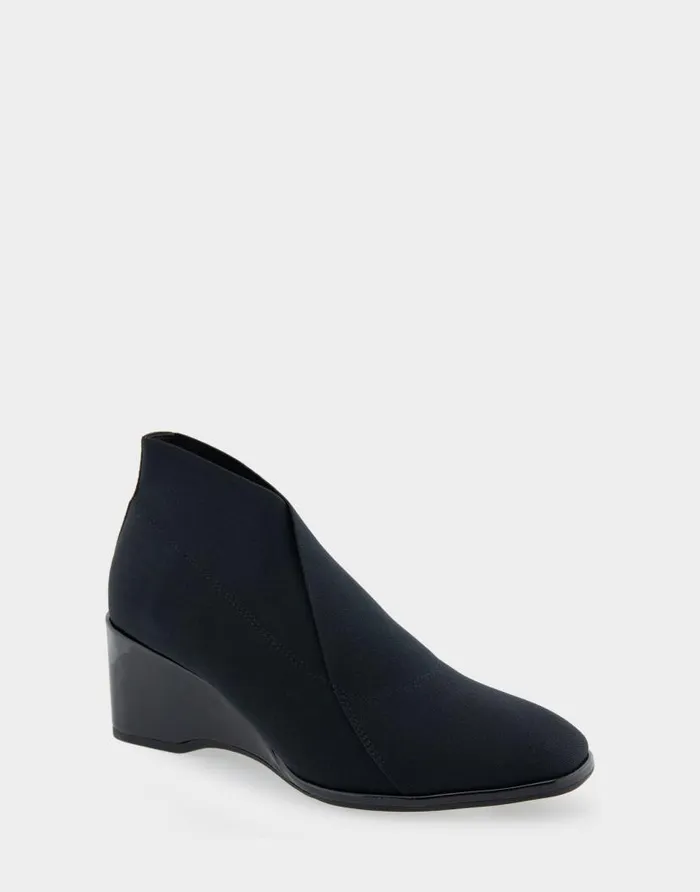 Aerosoles Comfortable Women039s Wedge Heel Ankle Boot In Black Stretch Fabric Black Elastic Stretch Fabric Women Wide Width Boots