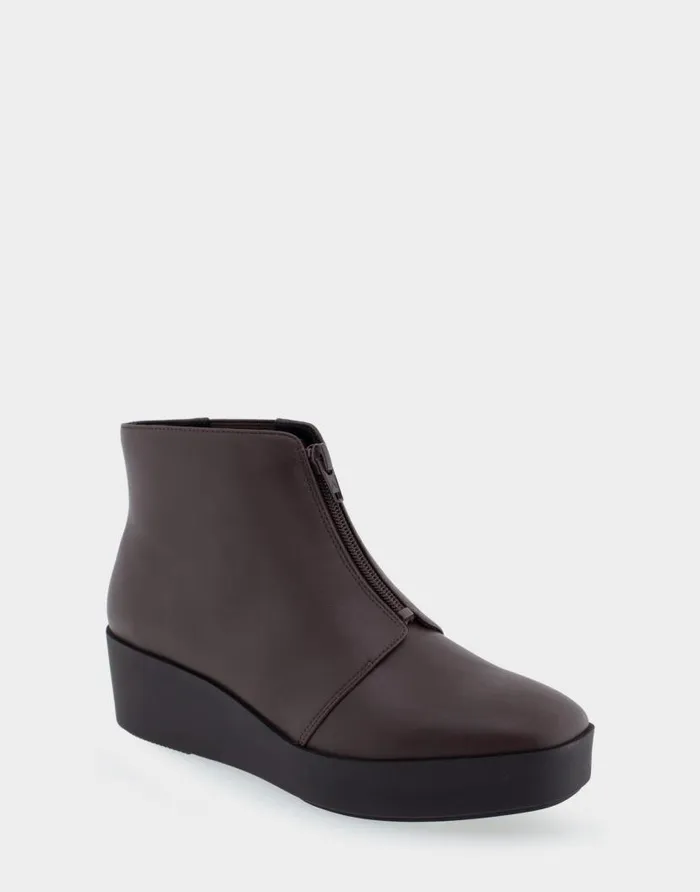 Aerosoles Comfortable Women039s Wedge Heel Ankle Boot In Brown Faux Leather Java Faux Leather Women Ankle Boots