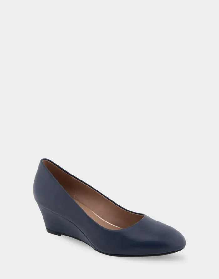 Aerosoles Comfortable Women039s Wedge Pump In Navy Genuine Leather Navy Genuine Leather Women Pumps