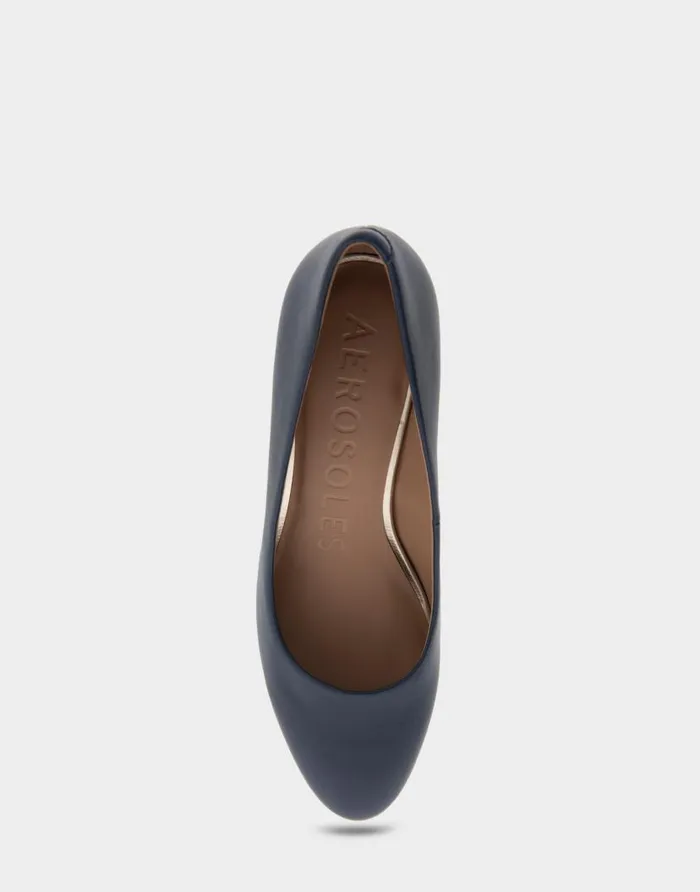 Aerosoles Comfortable Women039s Wedge Pump In Navy Genuine Leather Navy Genuine Leather Women Pumps