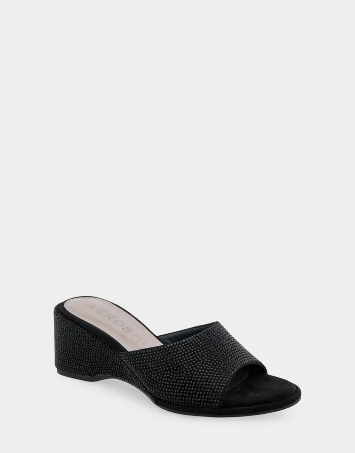 Aerosoles Comfortable Women039s Wedge Slide In Black Fabric With Crystals Black Fabric With Crystals Women Dress
