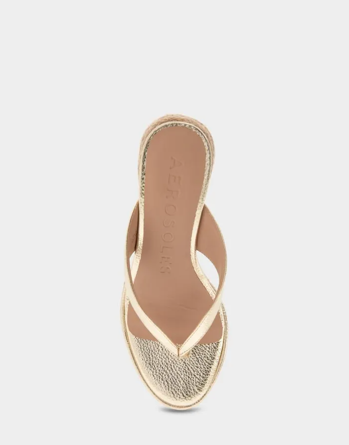 Aerosoles Comfortable Women039s Wedge Thong Sandal In Soft Gold Faux Leather Soft Gold Faux Leather Women Wedges