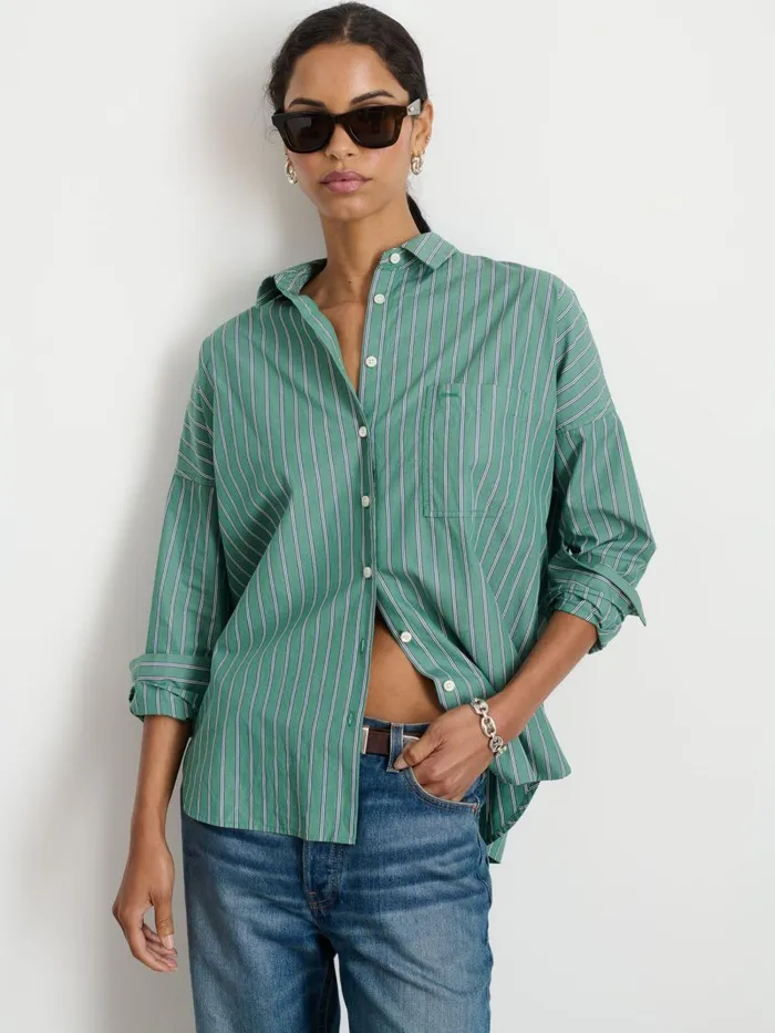 Alex Mill Shirts Tops Women Jo Shirt In Striped Paper Poplin Green Stripe