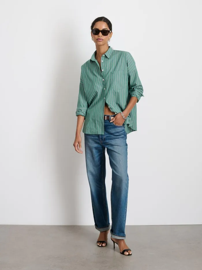 Alex Mill Shirts Tops Women Jo Shirt In Striped Paper Poplin Green Stripe