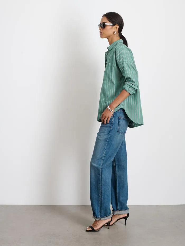 Alex Mill Shirts Tops Women Jo Shirt In Striped Paper Poplin Green Stripe