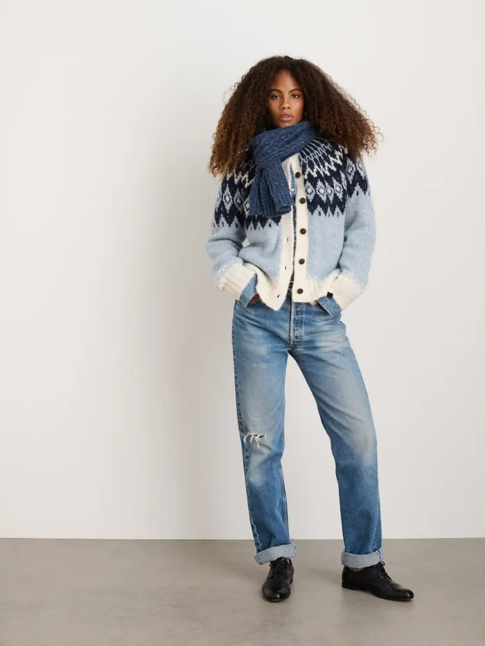 Alex Mill Sweaters Women Ashwood Fair Isle Cardigan Frosty Blue Combo