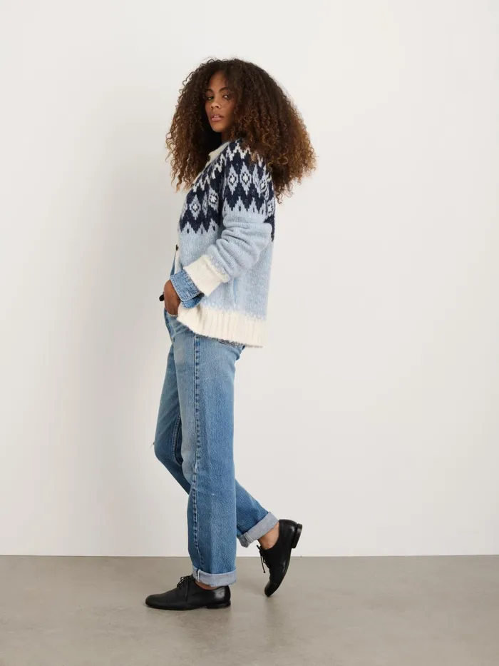 Alex Mill Sweaters Women Ashwood Fair Isle Cardigan Frosty Blue Combo