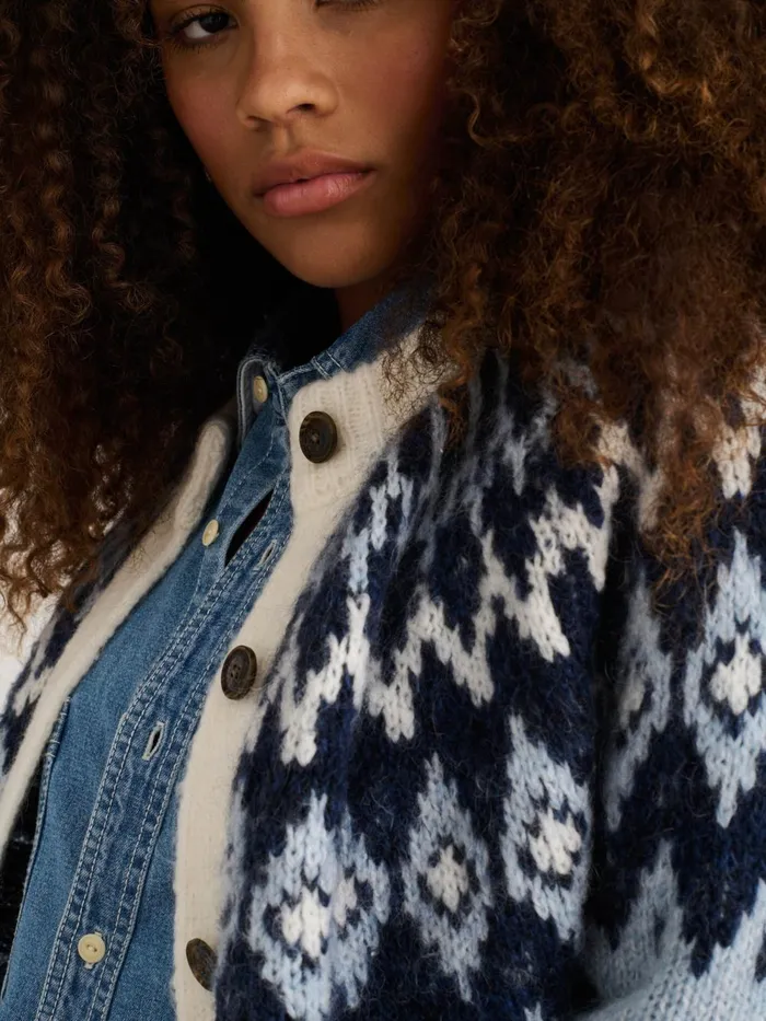 Alex Mill Sweaters Women Ashwood Fair Isle Cardigan Frosty Blue Combo