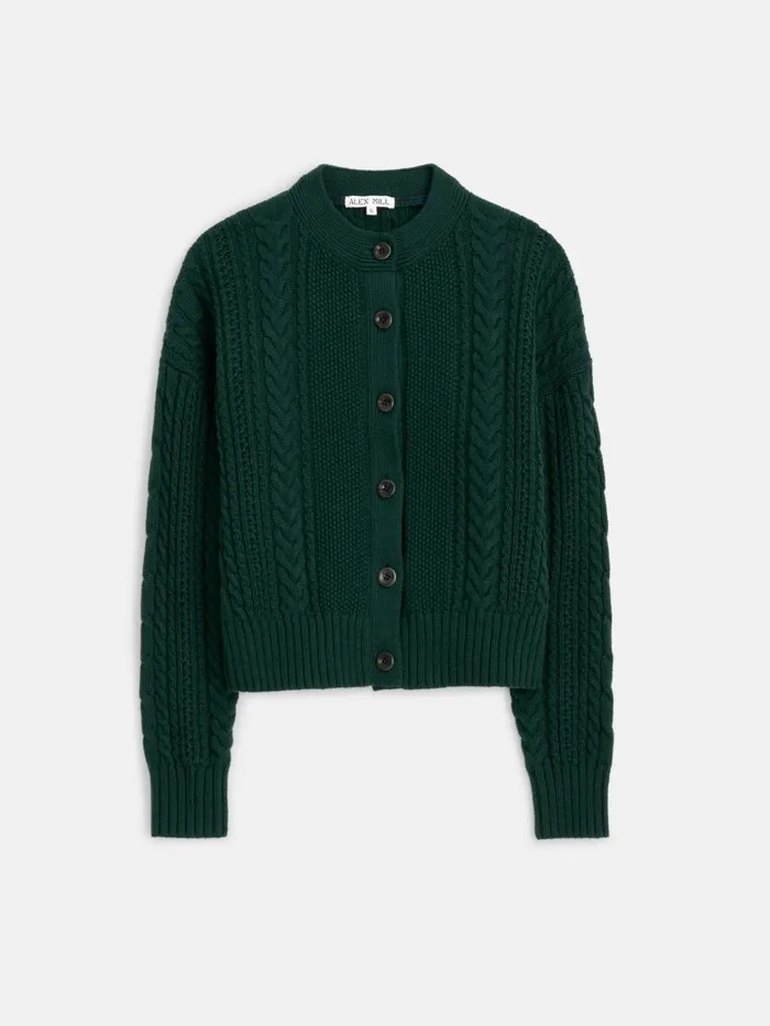 Alex Mill Sweaters Women Cable Knit Nico Chunky Cardigan Evergreen