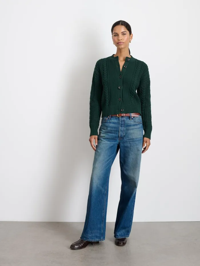 Alex Mill Sweaters Women Cable Knit Nico Chunky Cardigan Evergreen