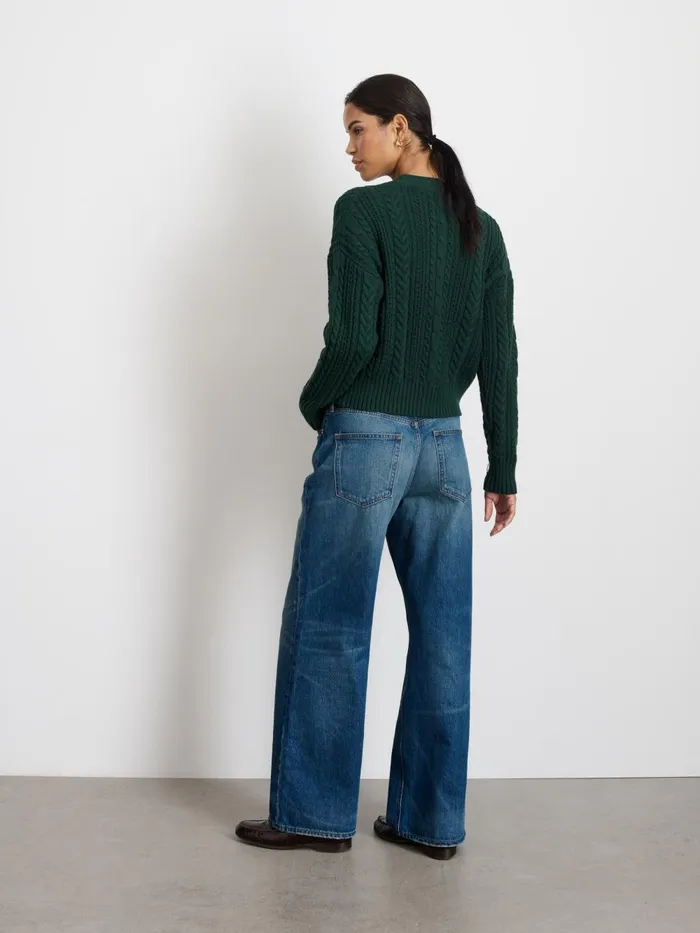Alex Mill Sweaters Women Cable Knit Nico Chunky Cardigan Evergreen