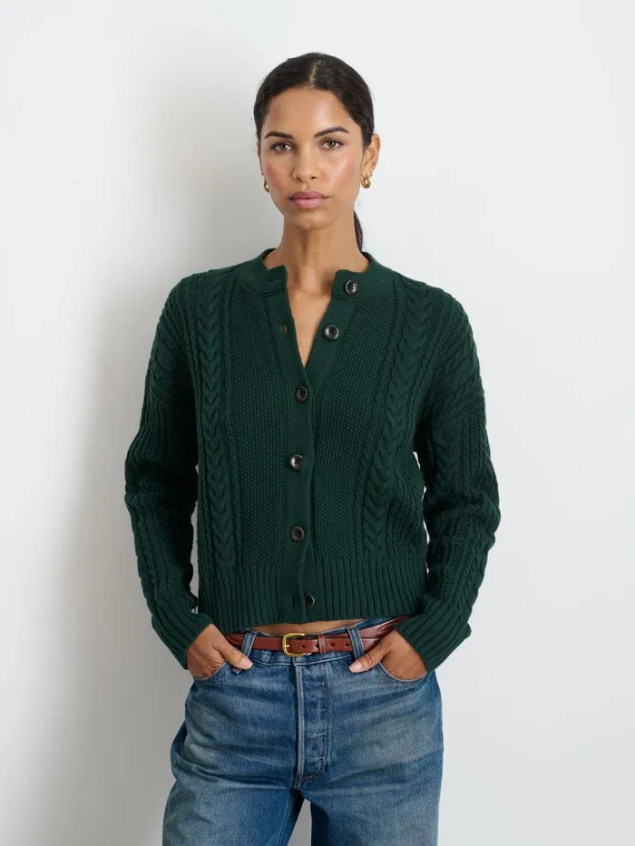 Alex Mill Sweaters Women Cable Knit Nico Chunky Cardigan Evergreen