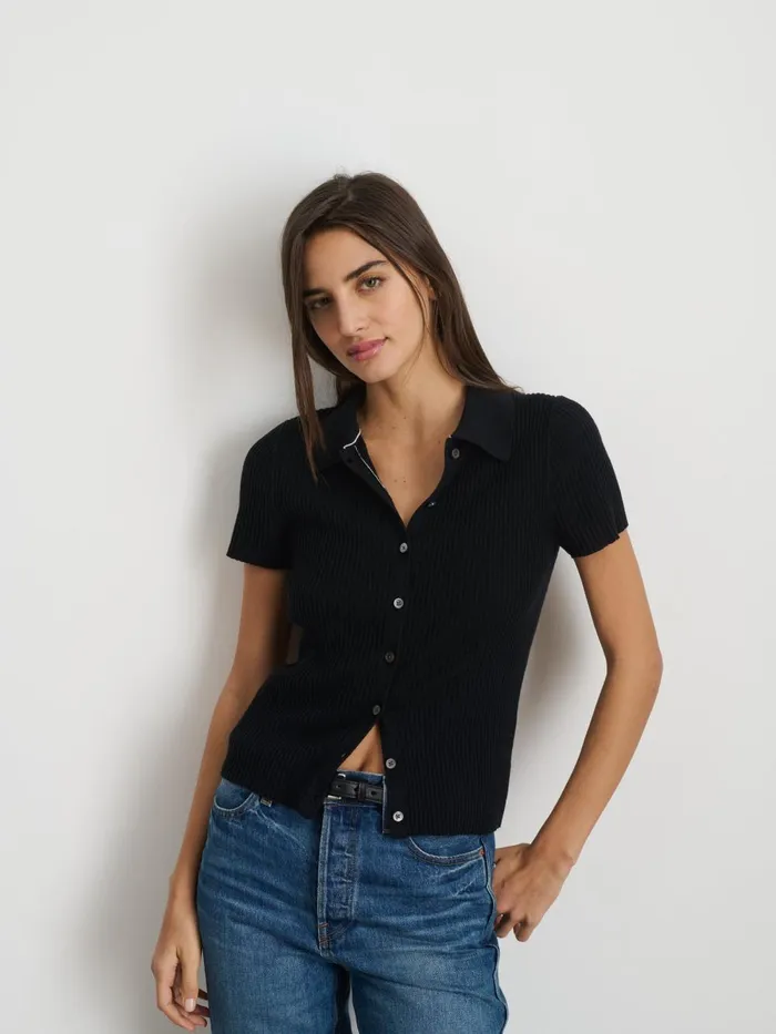 Alex Mill Sweaters Women Suzanne Ribbed Polo Black Alex Mill Sweaters Women Suzanne Ribbed Polo Black