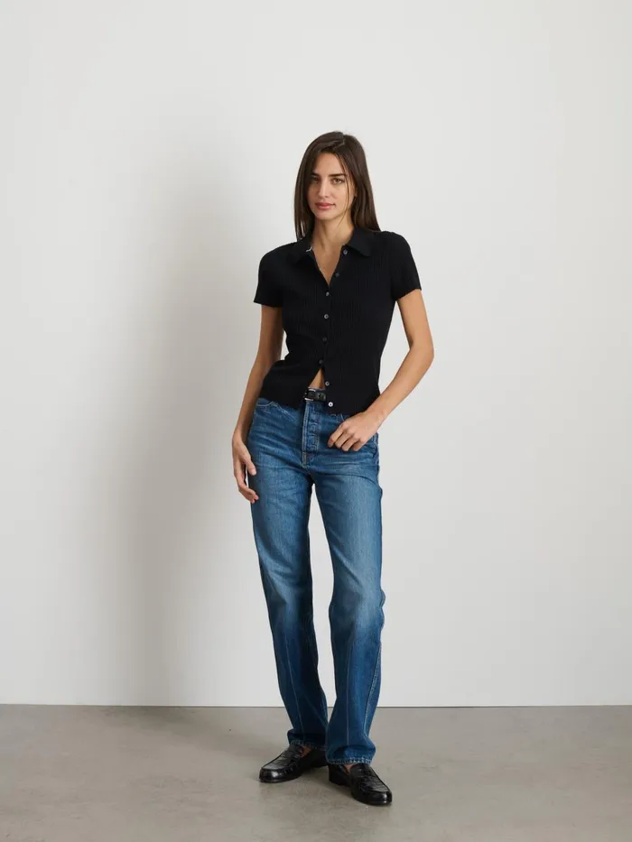 Alex Mill Sweaters Women Suzanne Ribbed Polo Black Alex Mill Sweaters Women Suzanne Ribbed Polo Black
