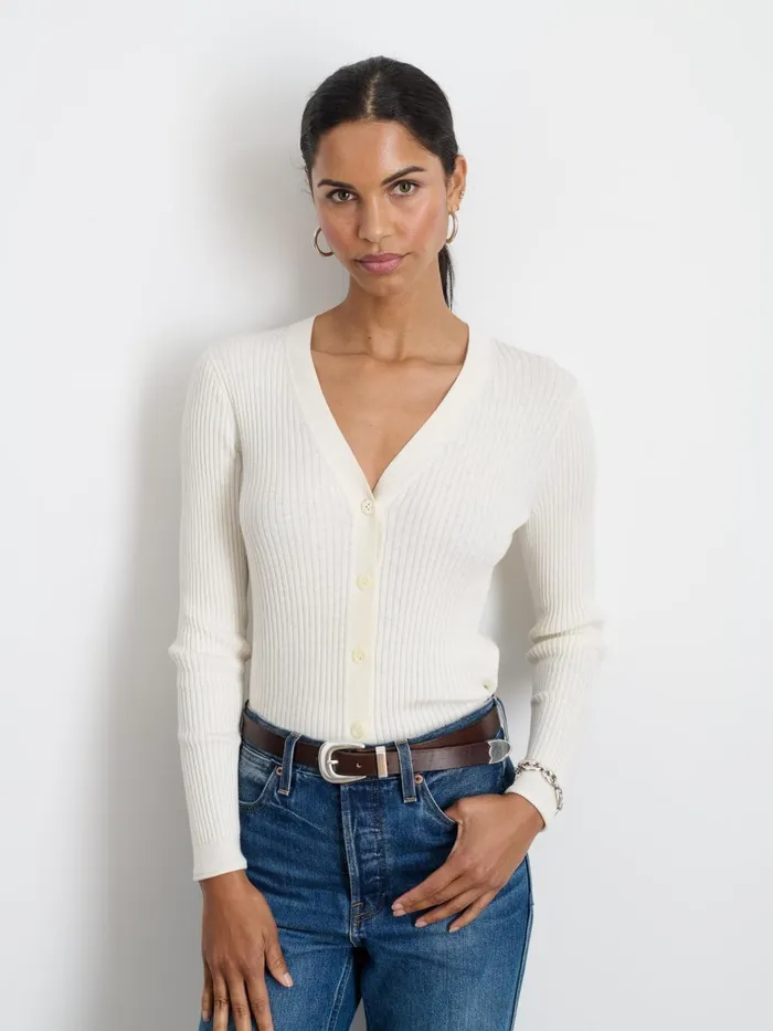 Alex Mill Sweaters Women VNeck Ribbed Cardigan Ivory