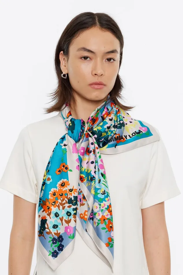 Aquamarine Geometric Logo Floral Scarf Aquamarina Women Bimba Y Lola Scarves Aquamarine Geometric Logo Floral Scarf Aquamarina Women Bimba Y Lola Scarves