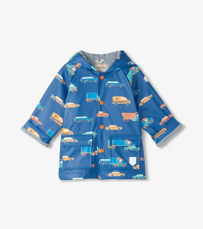 Baby and Toddler Boys Driving Cars ButtonUp Rain Jacket Hatley
