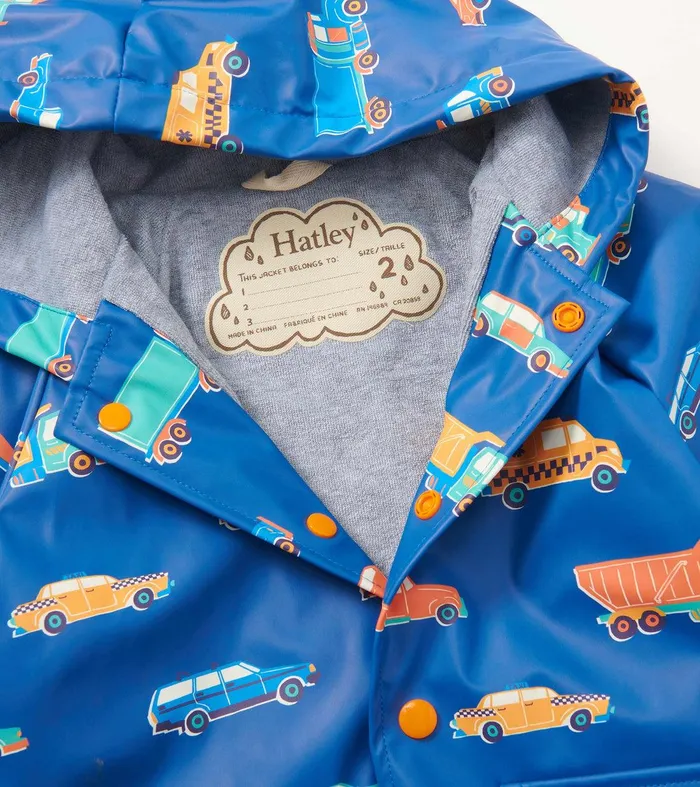 Baby and Toddler Boys Driving Cars ButtonUp Rain Jacket Hatley