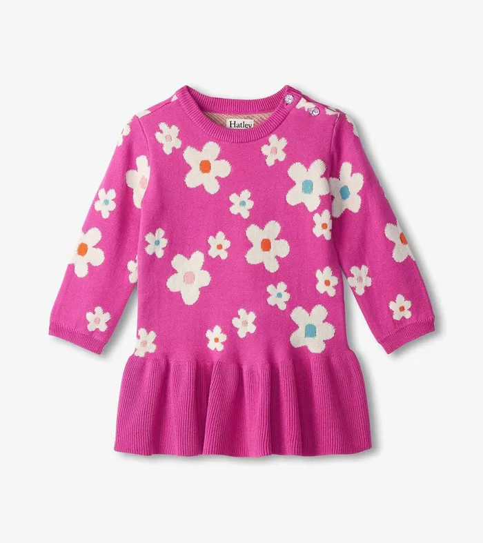 Baby and Toddler Girls White Flowers Sweater Dress Hatley