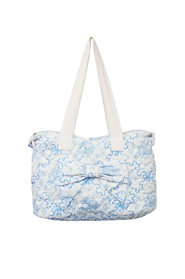 Bags and Travel Women LoveShackFancy Oran Weekender Bow Tote Bag Blissful Blue