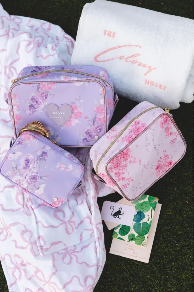 Bags and Travel Women LoveShackFancy State Travel Pouch Set Happy Thoughts