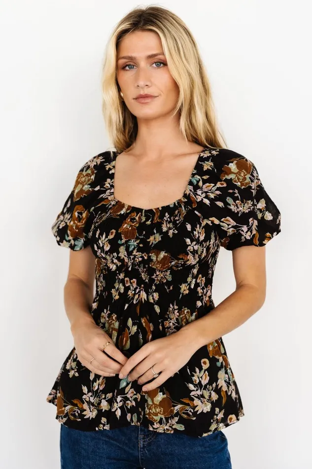 Baltic Born Blouses Shirts Women Leonora Smocked Blouse Black Multi