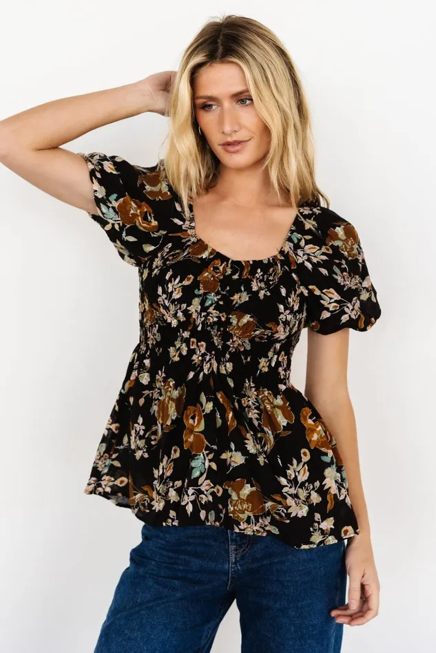 Baltic Born Blouses Shirts Women Leonora Smocked Blouse Black Multi Baltic Born Blouses Shirts Women Leonora Smocked Blouse Black Multi