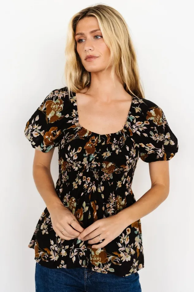 Baltic Born Blouses Shirts Women Leonora Smocked Blouse Black Multi Baltic Born Blouses Shirts Women Leonora Smocked Blouse Black Multi