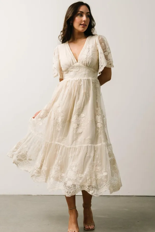 Baltic Born Bridal Women Clarisa Lace Midi Dress Vintage Cream