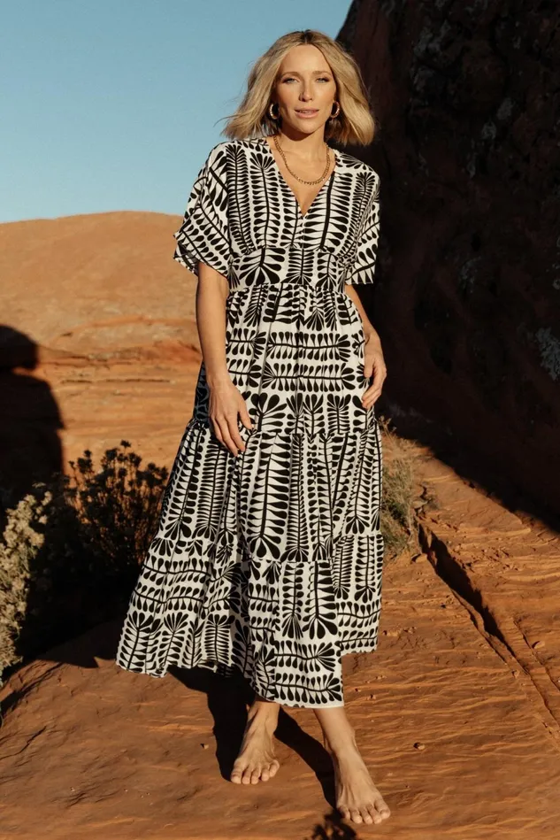 Baltic Born Bump Friendly Women Austin Kimono Dress Black Print