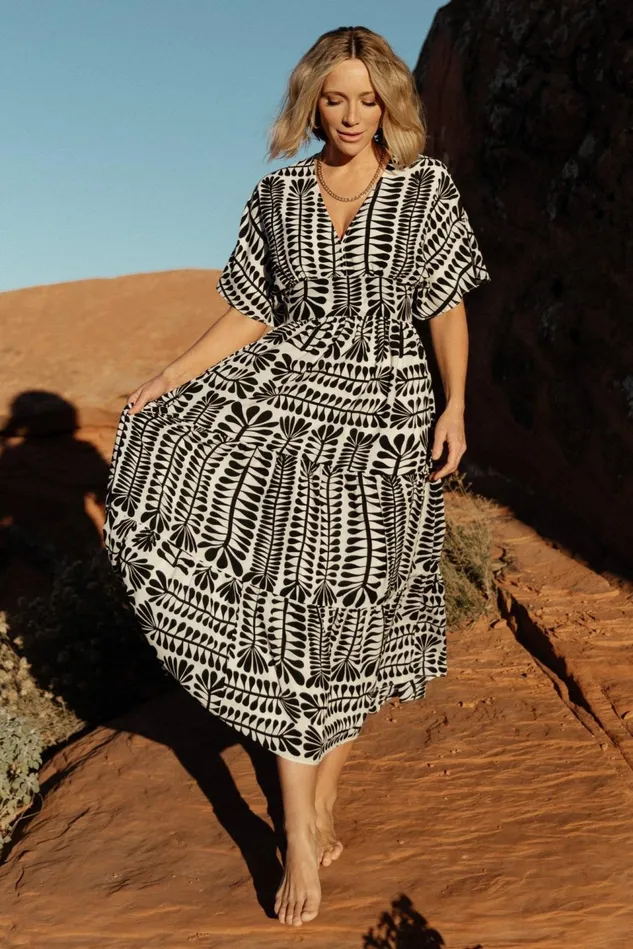 Baltic Born Bump Friendly Women Austin Kimono Dress Black Print Baltic Born Bump Friendly Women Austin Kimono Dress Black Print
