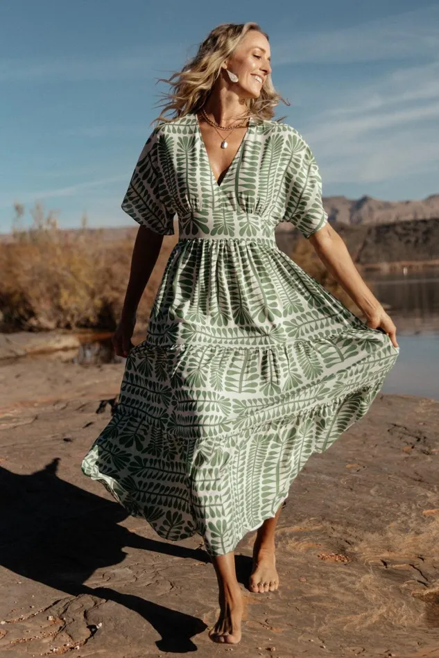 Baltic Born Bump Friendly Women Austin Kimono Dress Green Print