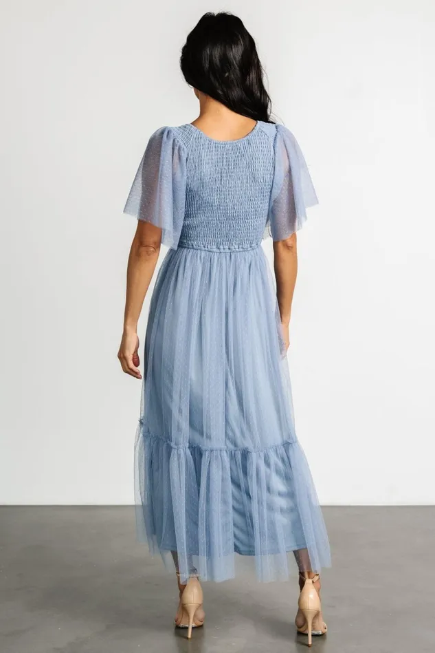 Baltic Born Bump Friendly Women Martha Smocked Tulle Dress Dusty Blue Baltic Born Bump Friendly Women Martha Smocked Tulle Dress Dusty Blue