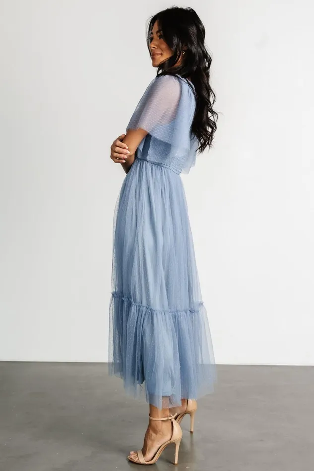 Baltic Born Bump Friendly Women Martha Smocked Tulle Dress Dusty Blue Baltic Born Bump Friendly Women Martha Smocked Tulle Dress Dusty Blue