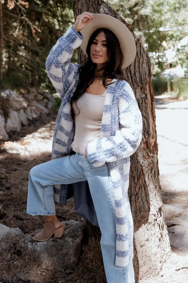 Baltic Born Cardigans Women Breckenridge Sherpa Long Cardigan Blue Plaid