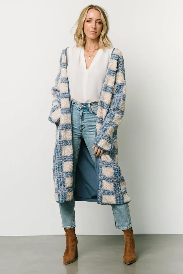 Baltic Born Cardigans Women Breckenridge Sherpa Long Cardigan Blue Plaid Baltic Born Cardigans Women Breckenridge Sherpa Long Cardigan Blue Plaid