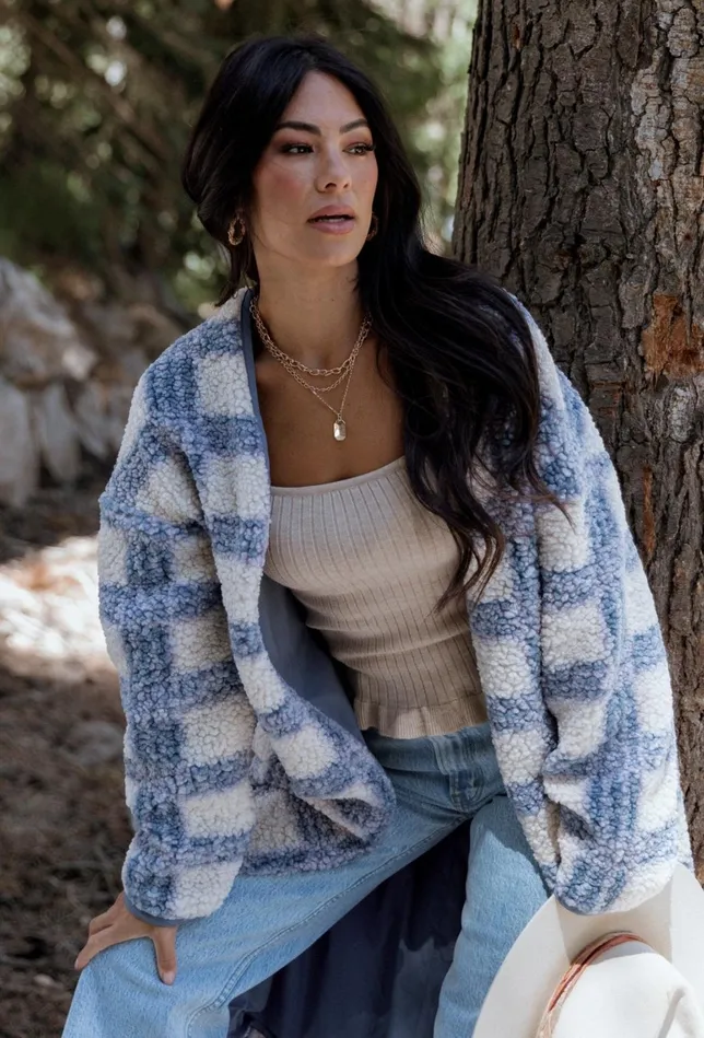 Baltic Born Cardigans Women Breckenridge Sherpa Long Cardigan Blue Plaid Baltic Born Cardigans Women Breckenridge Sherpa Long Cardigan Blue Plaid