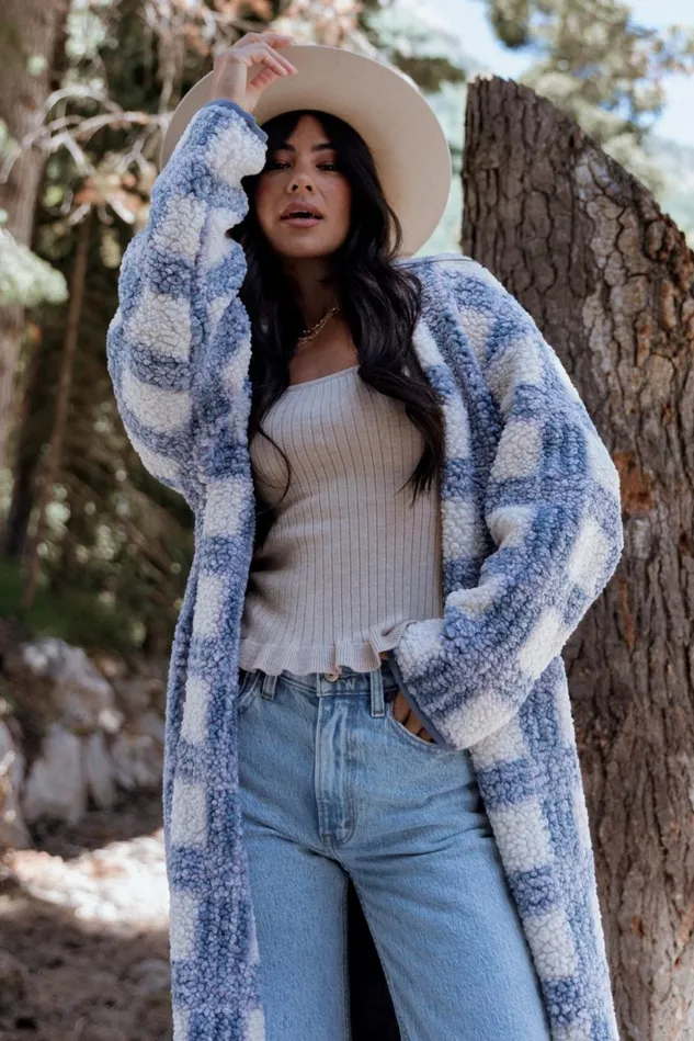 Baltic Born Cardigans Women Breckenridge Sherpa Long Cardigan Blue Plaid Baltic Born Cardigans Women Breckenridge Sherpa Long Cardigan Blue Plaid