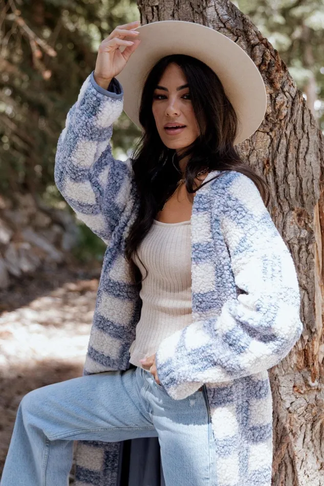 Baltic Born Cardigans Women Breckenridge Sherpa Long Cardigan Blue Plaid Baltic Born Cardigans Women Breckenridge Sherpa Long Cardigan Blue Plaid