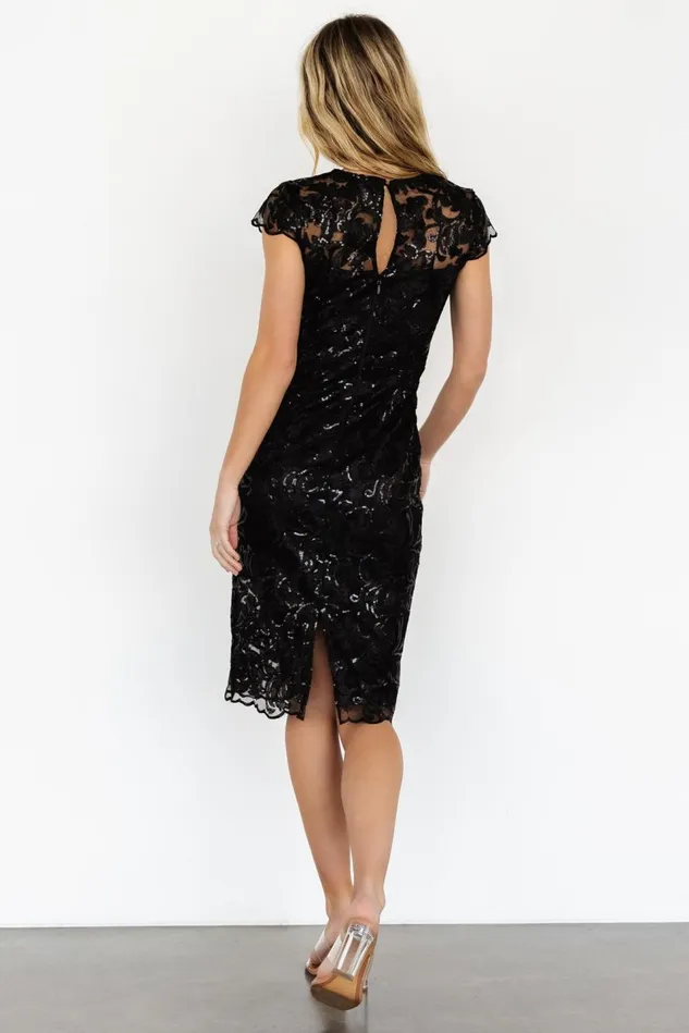 Baltic Born Embellished Sequin Women Jacqueline Embossed Midi Dress Black