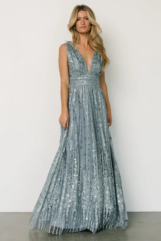 Baltic Born Embellished Sequin Women Yvette Sequin Gown Slate Blue