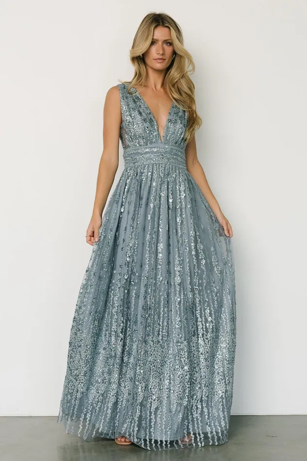 Baltic Born Embellished Sequin Women Yvette Sequin Gown Slate Blue