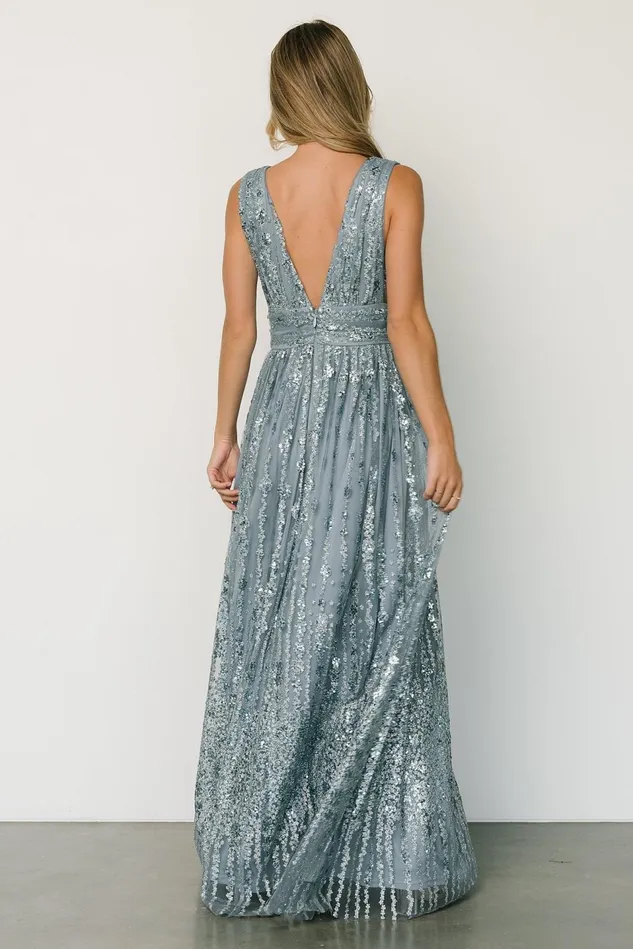 Baltic Born Embellished Sequin Women Yvette Sequin Gown Slate Blue