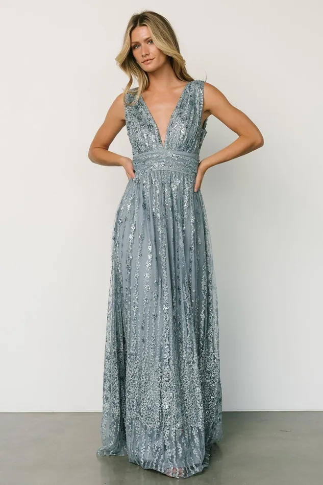 Baltic Born Embellished Sequin Women Yvette Sequin Gown Slate Blue