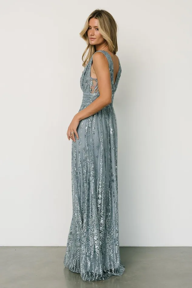 Baltic Born Embellished Sequin Women Yvette Sequin Gown Slate Blue