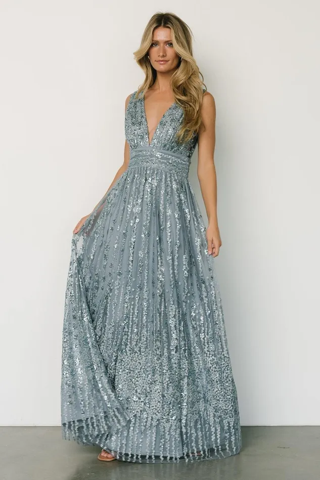 Baltic Born Embellished Sequin Women Yvette Sequin Gown Slate Blue