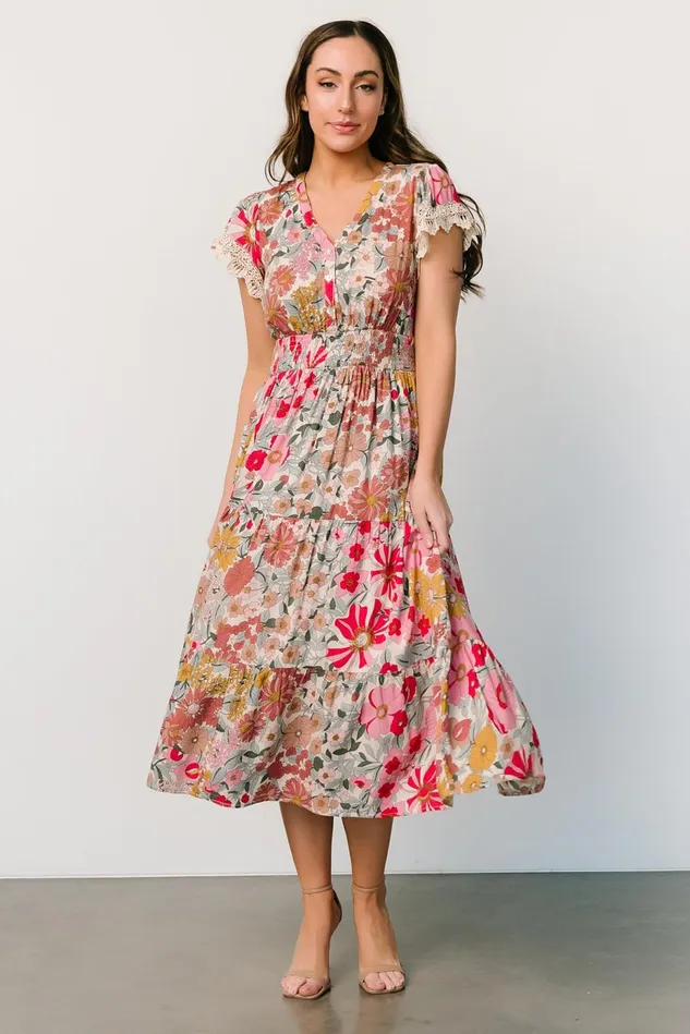 Baltic Born Midi Dresses Women Aliyah Midi Dress Cream Multi Floral Baltic Born Midi Dresses Women Aliyah Midi Dress Cream Multi Floral