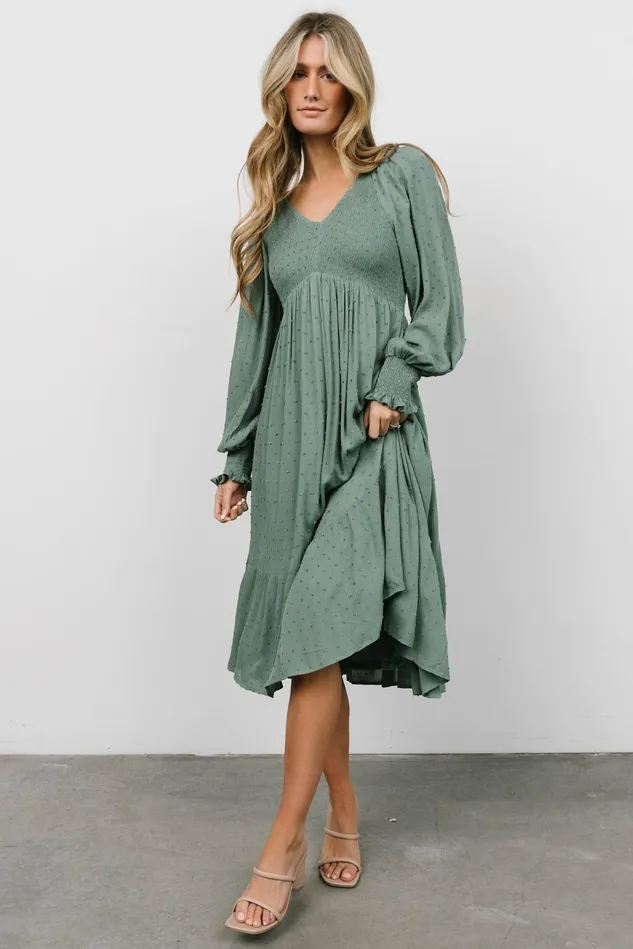 Baltic Born Mother Of The Bride Women Lainey Smocked Dotted Midi Dress Dark Sage Baltic Born Mother Of The Bride Women Lainey Smocked Dotted Midi Dress Dark Sage