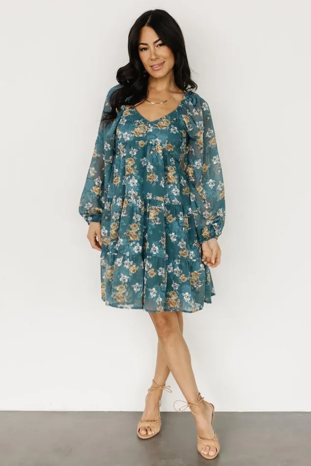 Baltic Born Short Dresses Women Lombard Tiered Dress Blue Gold