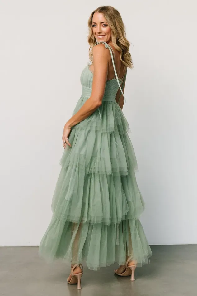 Baltic Born Tulle Styles Women Alora Tulle Tiered Maxi Dress Sage Green
